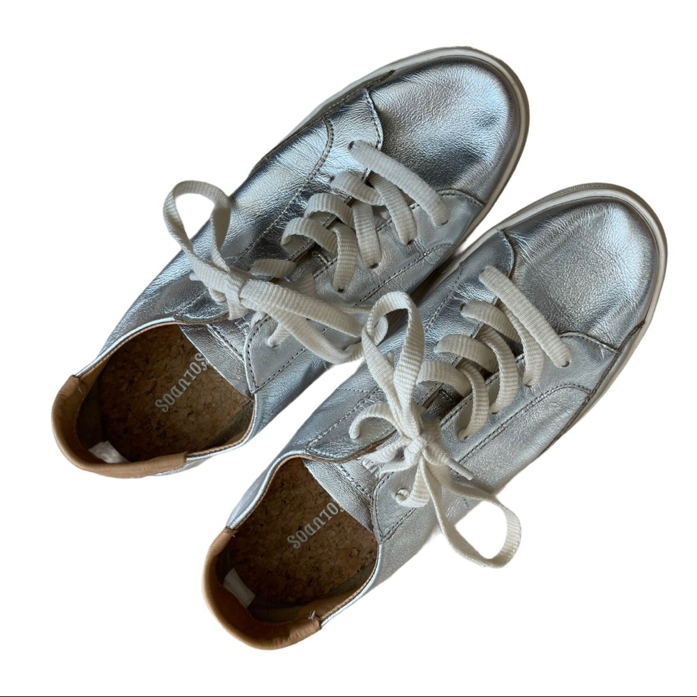 Soludos Metallic Silver Lace-Up Sneakers